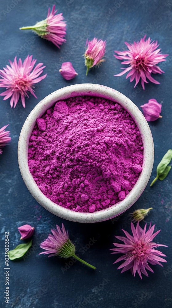 Vibrant pink powder with floral accents. Vibrant pink powder with floral accents.