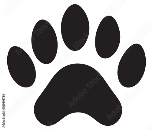 Dog paw icon print vector silhouette. Tiger footprint icon