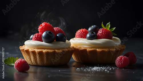 Delicious Berry Tartlets with Fresh Fruits and Cream