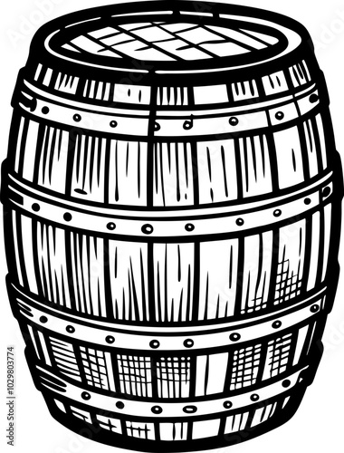 Vintage Wooden Barrel Illustration for Beverage and Storage Themes