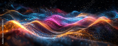 Energetic portrayal of an information highway featuring flowing streams of colorful light, representing seamless connectivity and data movement photo