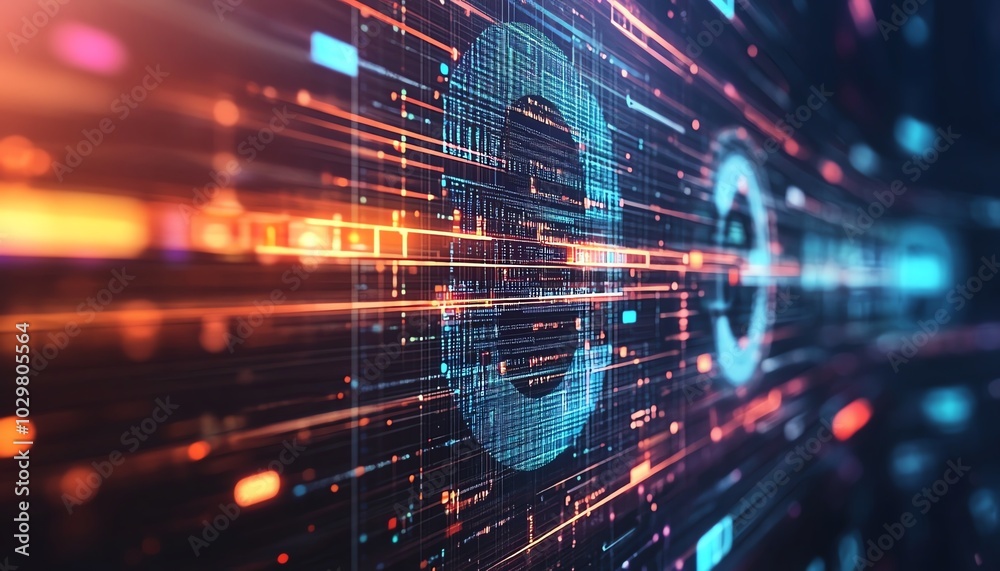 Fototapeta premium Hightech stock image illustrating the evolution of cyber technology, featuring abstract designs and modern digital elements