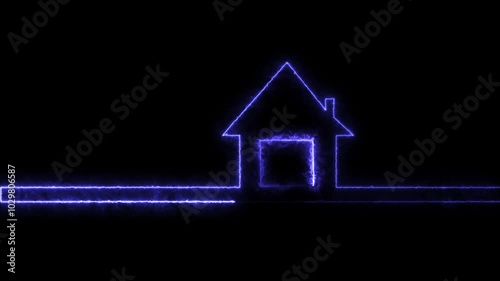 Wallpaper Mural Glowing neon line Map pointer with house icon isolated on black background. Torontodigital.ca