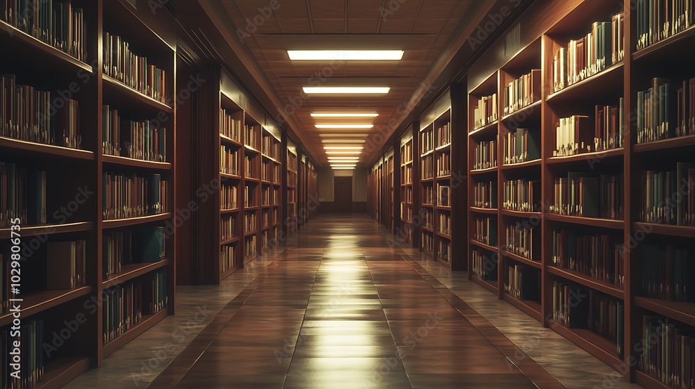 Library interior with rows of books. Library interior with rows of books.