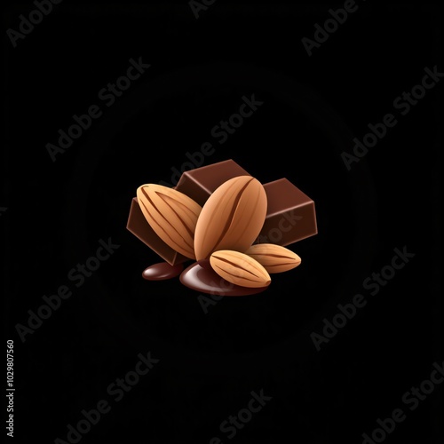 Mixed cocoa beans and chocolate squares arranged artistically on a black background for culinary presentation photo