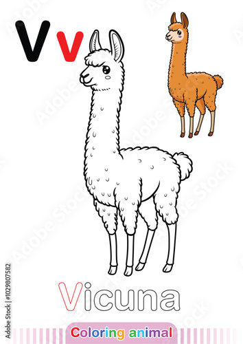Coloring Page Vicuna. Letter V