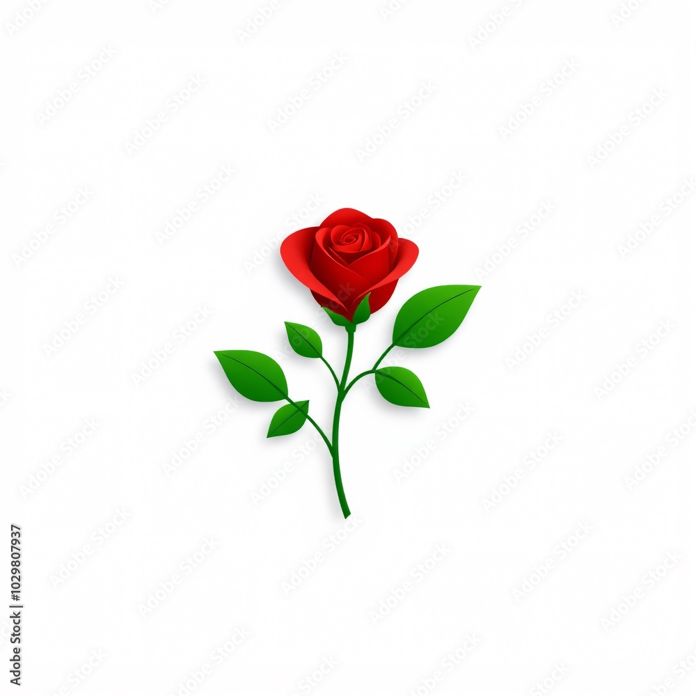 Elegant red rose illustration with green leaves on a white background, showcasing simplicity and beauty in floral design Elegant red rose illustration with green leaves on a white background, showcasing simplicity and beauty in floral design
