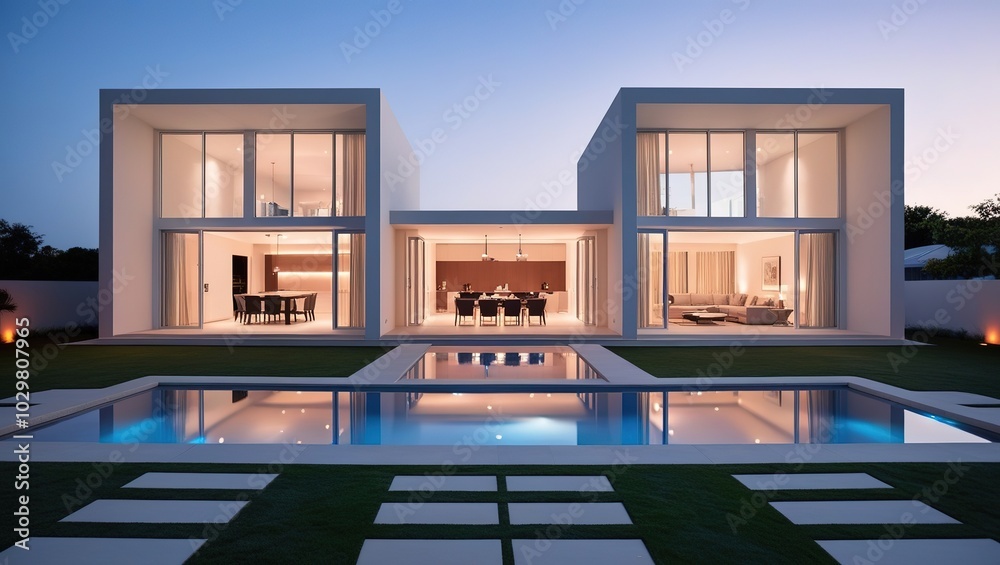 Fototapeta premium modern luxury interior background photo with a luxury swimming pool and natural composition