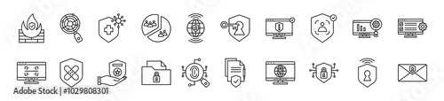 Network Security thin line icon set. Containing Firewall, Detection, Prevention, Segmentation, VPN
