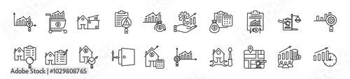 Real Estate Investment thin line icon set. Containing Location Analysis, Market Trends, Property Type, Risk Assessment, Return on Investment