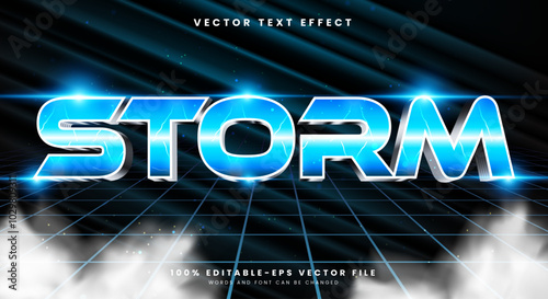 Storm Lightning editable text effect Template with electric Blue text style theme