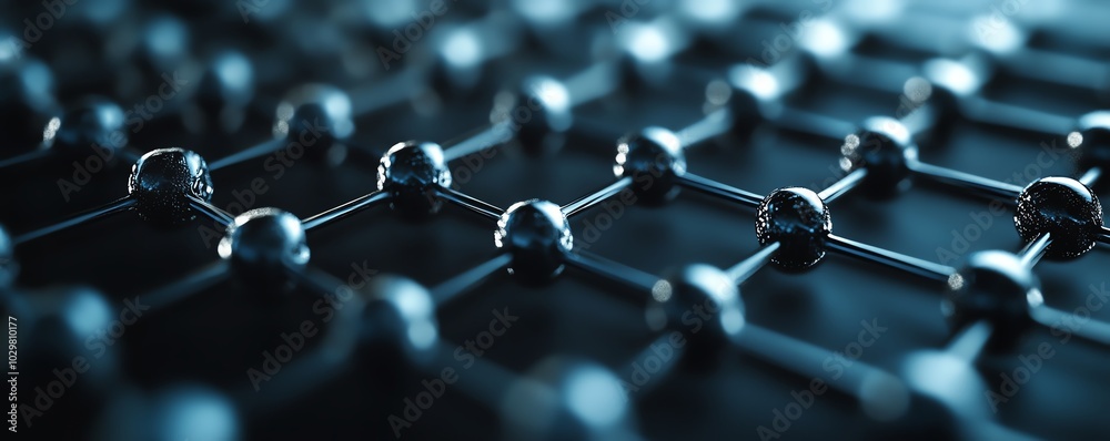 Detailed closeup of graphene, featuring a single layer of carbon atoms in a hexagonal arrangement, emphasizing the unique atomic structure and nanotechnology applications Detailed closeup of graphene, featuring a single layer of carbon atoms in a hexagonal arrangement, emphasizing the unique atomic structure and nanotechnology applications