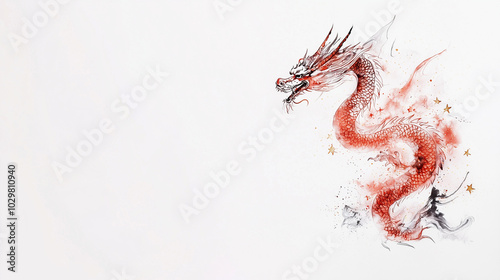 Red Dragon Watercolor Illus...
