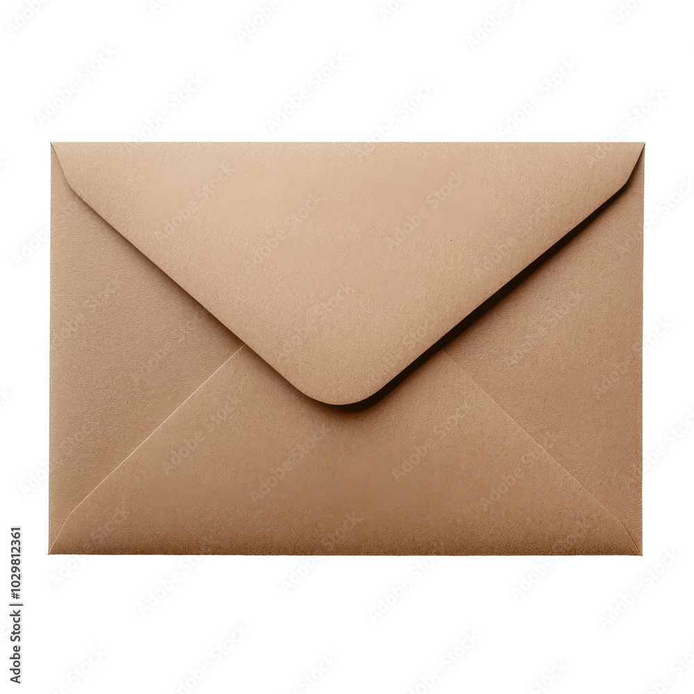 A simple brown envelope lies on a white background, perfect for sending letters or small items securely and discreetly.