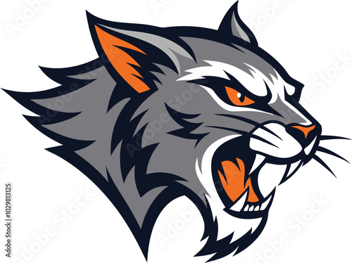 Tableau sur toile Sports logo of a snarling wildcat white background
