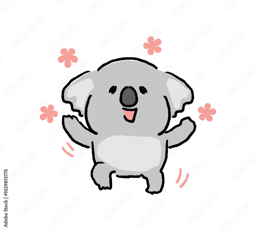 Naklejka premium 浮かれるコアラのキャラクターの手書き風イラスト