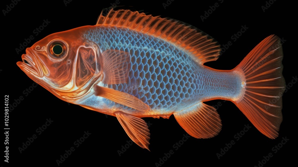 Red and Blue Fish with Black Background Red and Blue Fish with Black Background