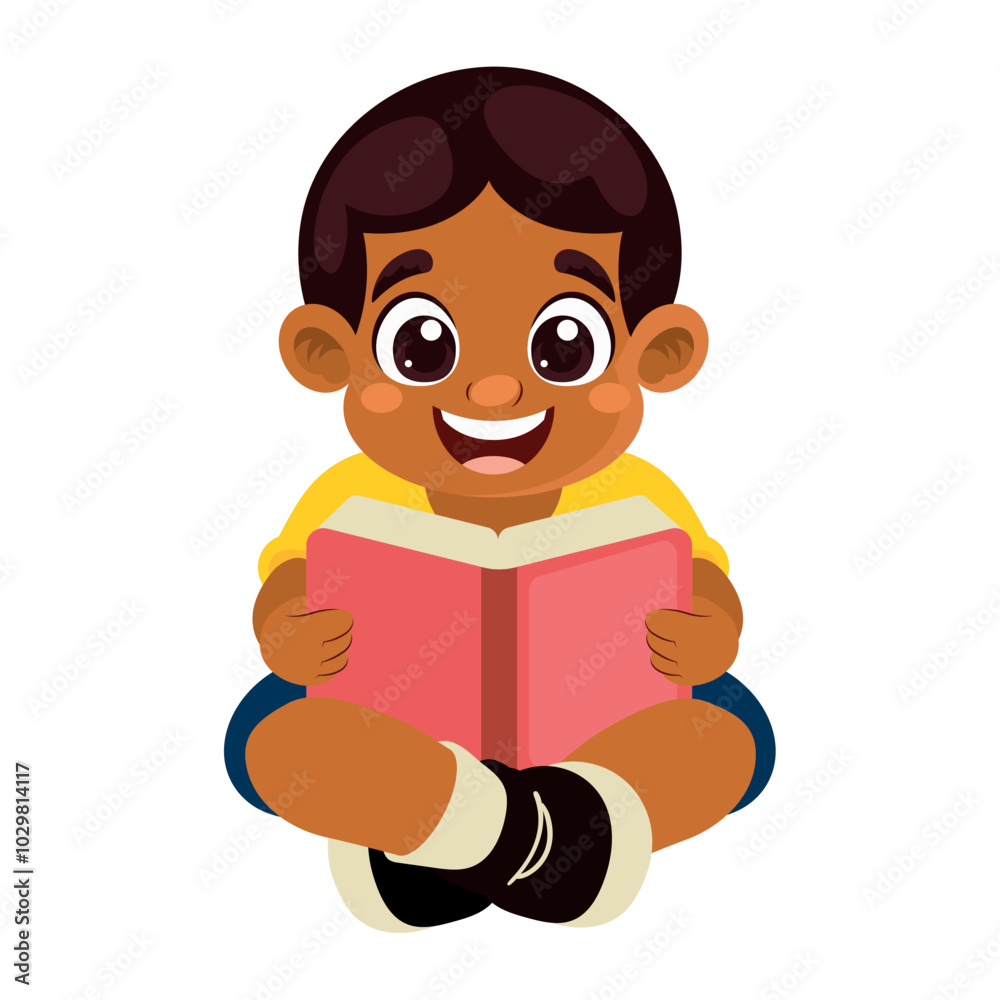 afro little student boy reading character afro little student boy reading character