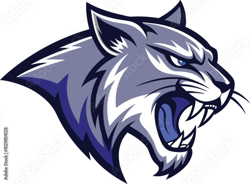 Sports logo of a snarling wildcat white background 