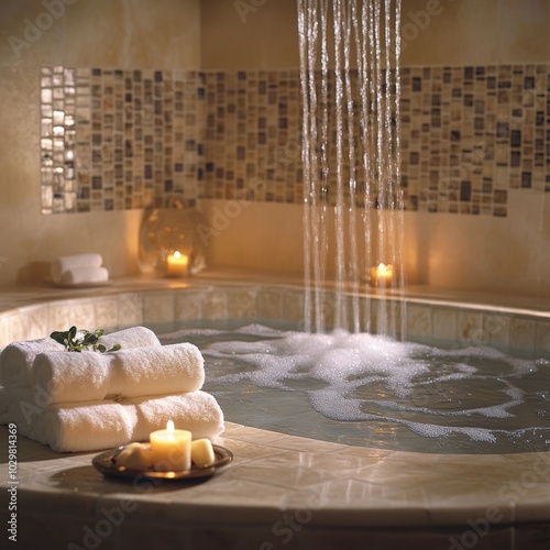 Obraz na płótnie A serene indoor spa bath with water w salonie