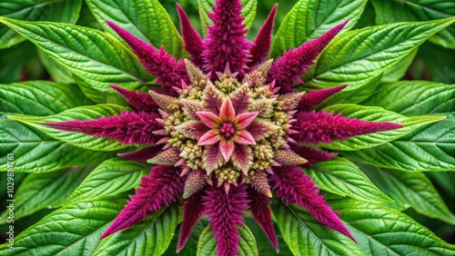 Symmetrical pigweed flower petals in retroflexus amaranthus photo