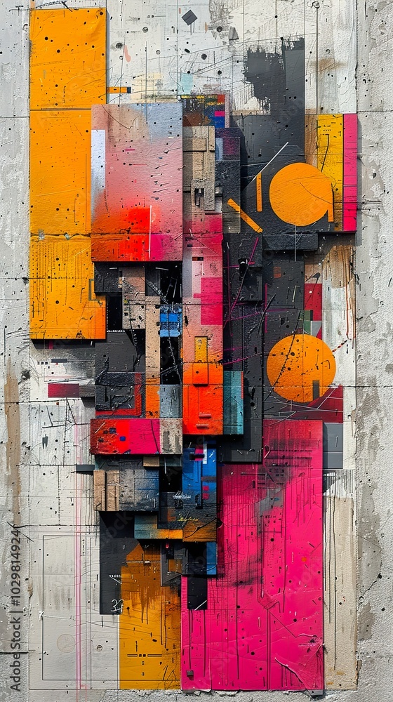 Fototapeta premium Abstract Geometric Collage Art: Vibrant Colors and Shapes