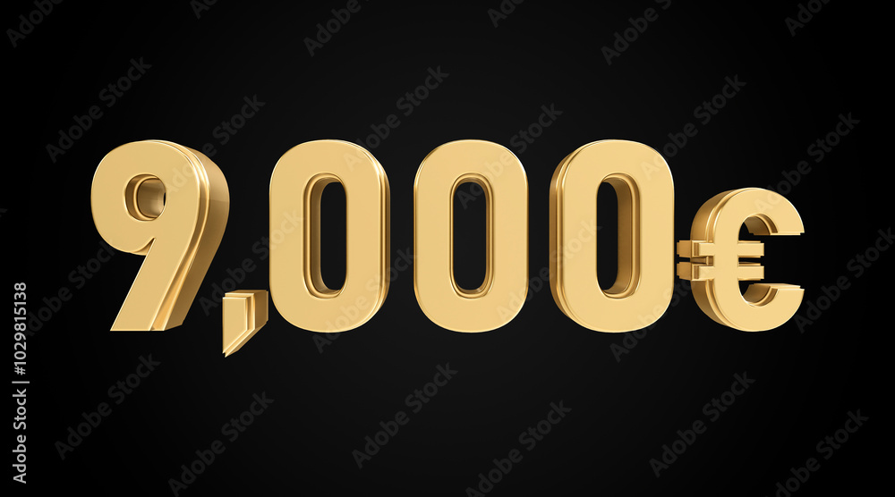 9 thousand euros 3D gold, 3D numbers 9 thousand euros 3D gold, 3D numbers