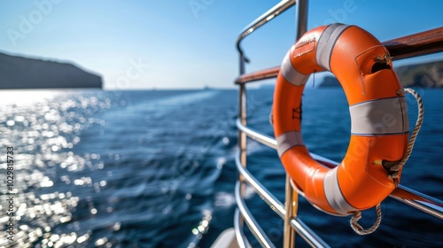 Lifebuoy on a Boat in the Ocean