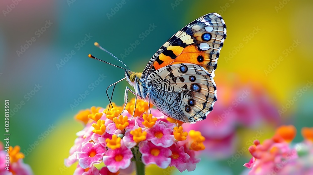 Colorful Butterfly on Pink Flowers Nature Photography Spring Macro Insect Colorful Butterfly on Pink Flowers Nature Photography Spring Macro Insect