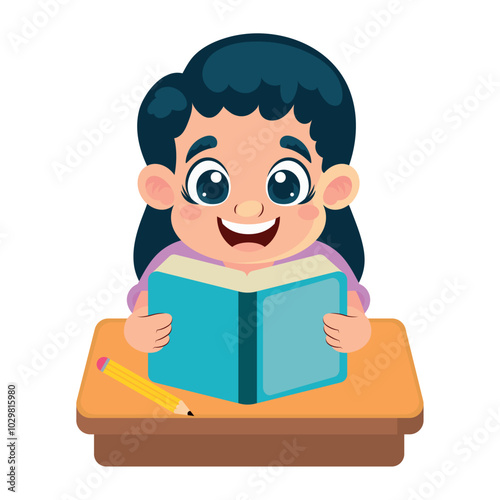 little student girl reading character photo