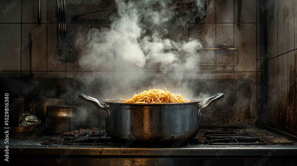 pasta in a pot, bowling spaghetti, smoke on pasta pasta in a pot, bowling spaghetti, smoke on pasta