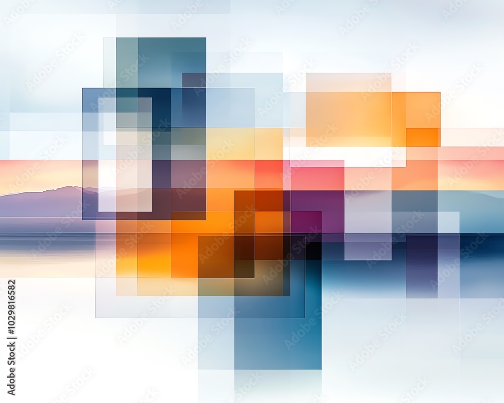 Naklejka premium Abstract composition of colorful geometric shapes layered over a soft gradient background, inspiring creativity and modern design.