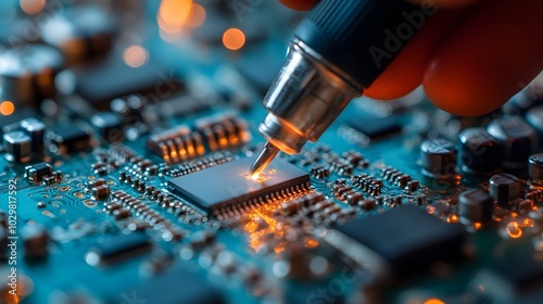 Technician Repairing Smartphone Circuit Board in Modern Electronics Lab