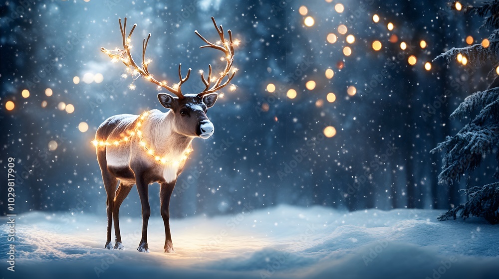 A majestic reindeer standing in the snow