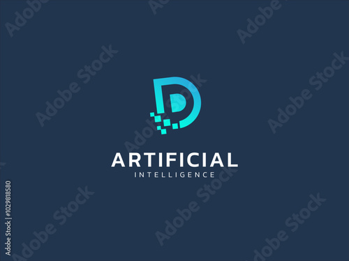 Artificial intelligence with letter D technology Analysis logo vector design concept. AI technology logotype symbol for advance technology, tech company, identity, robotic, innovation, ui, new tech.