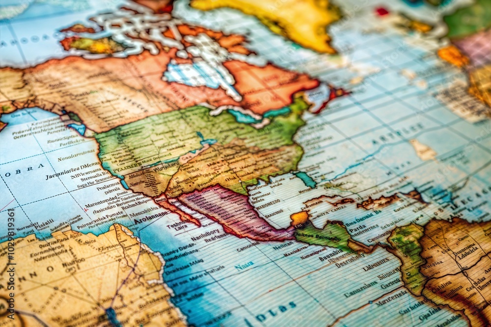 Vintage world map showing north america with detailed borders atlas ...