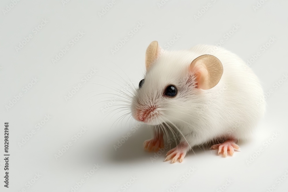 White Lab Mouse on White Background with Soft Lighting White Lab Mouse on White Background with Soft Lighting