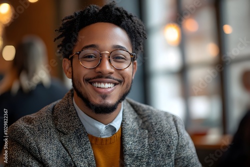 Confident Candidate Smiling During Professional Job Interview in Stylish Office Setting