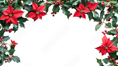 Christmas Holly and Poinsettia Border