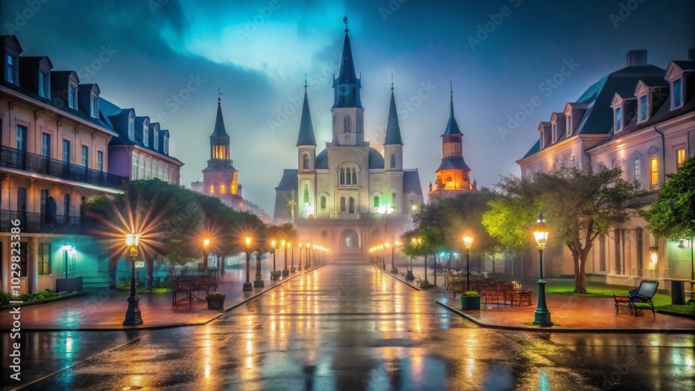 Double Exposure of Jackson Square in Fog - French Quarter Landscape Photography Double Exposure of Jackson Square in Fog - French Quarter Landscape Photography