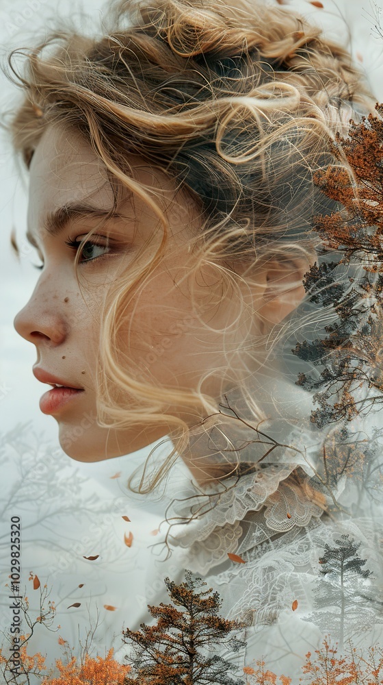Fototapeta premium Woman in the Forest: A Dreamy Double Exposure