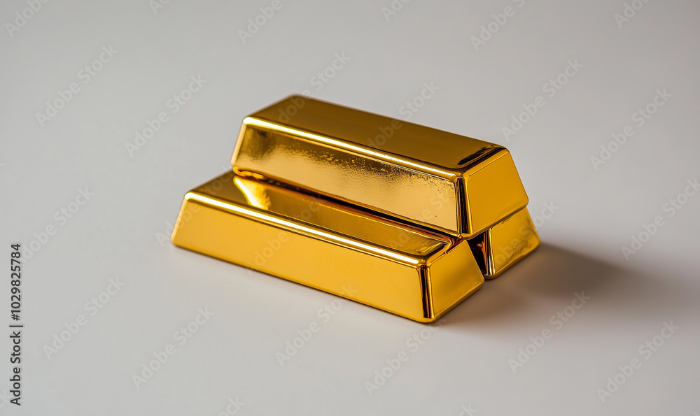 Shiny Gold Bars Stacked in Pyramid Shape on White Background, Highlighting the Yellow Metallic Texture of the Precious Element for Stock Photography.
Shiny Gold Bars Stacked in Pyramid Shape on White Background, Highlighting the Yellow Metallic Texture of the Precious Element for Stock Photography.