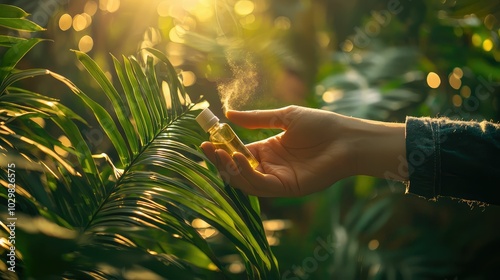 Person Applying Mosquito Repellent in a Lush Setting