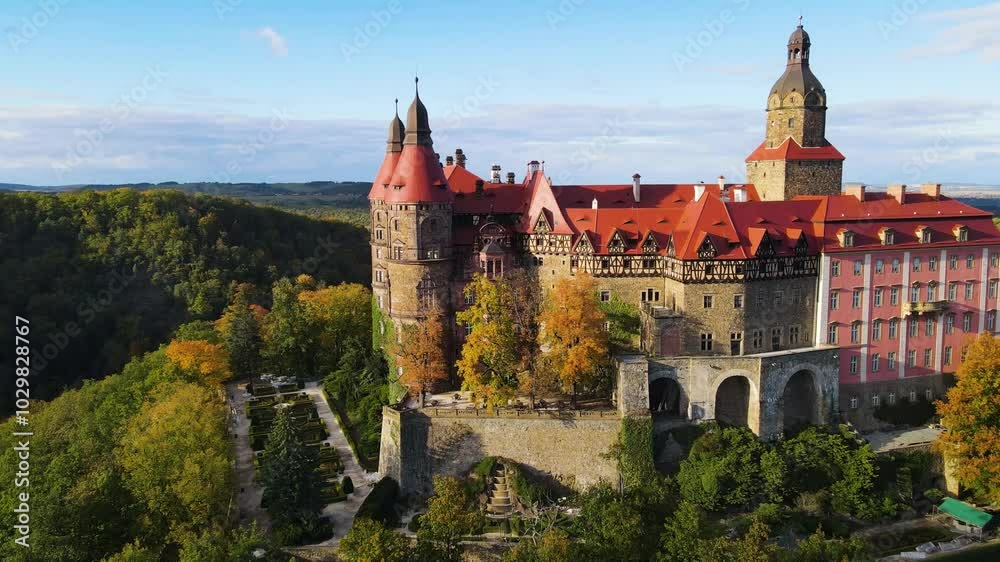 Ksiaz or Fürstenstein - the largest castle in Silesia autumn forest mountains Ksiaz or Fürstenstein - the largest castle in Silesia autumn forest mountains