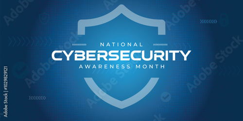 National cyber security awareness month is observed. flat design Cyber security banner gradient color blue