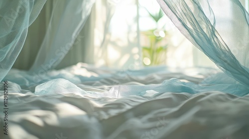 Close-Up of a Mosquito Net Draped Over a Bed