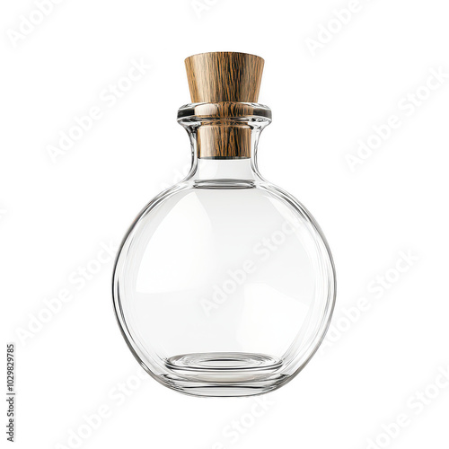 Clear glass perfume bottle reveals a luxurious and reflective design.