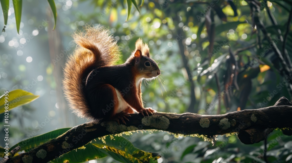 Squirrel on a Branch in a Lush Forest Squirrel on a Branch in a Lush Forest