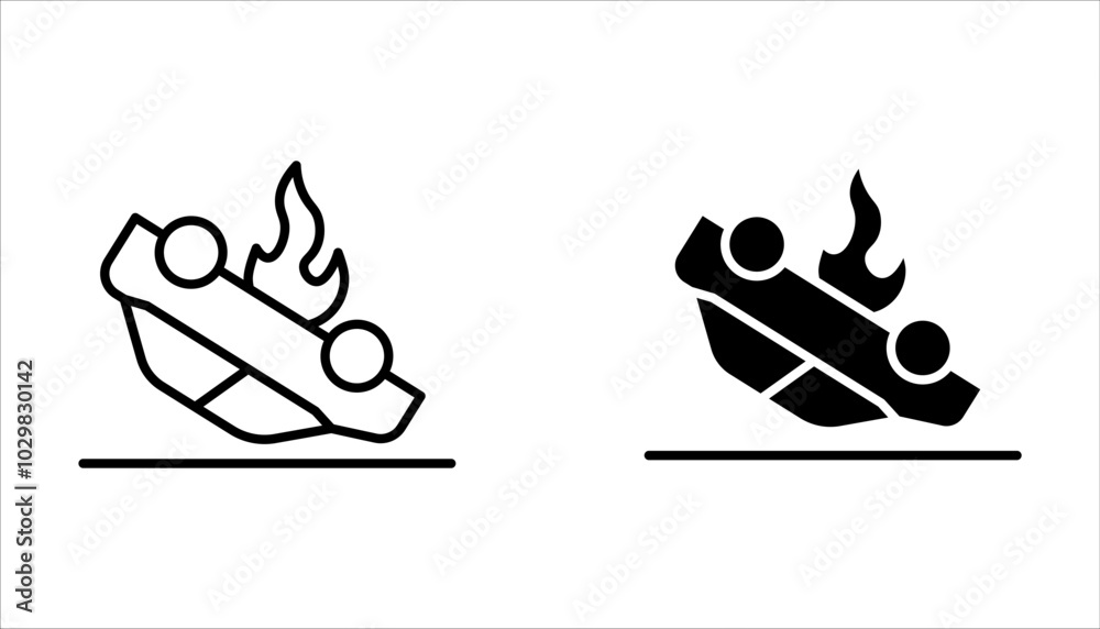 Vector line set of icons related to car accident. Simple outline sign on white background Vector line set of icons related to car accident. Simple outline sign on white background