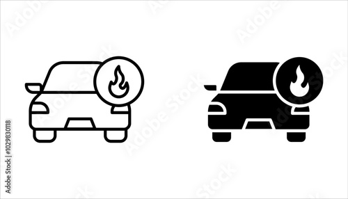 Vector line set of icons related to car accident. Simple outline sign on white background